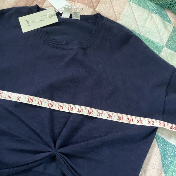 NWT Joie Cropped Sweater Womens L Knot Front Navy Blue Soft Knit Neutral - Picture 7 of 8